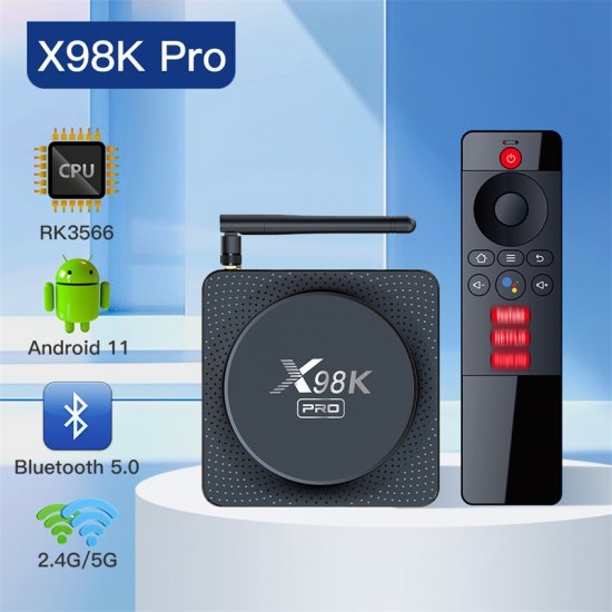 New X98K PRO Android 11 TV Box RK3566 Chipset NPU 0.8T 8K Video Decoder External Antenna WIFI 2T2R Voice Search 8k Set top Box