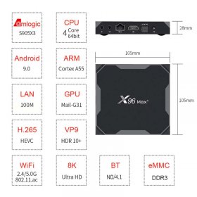 X96 Max Plus Android 9.0 smart tv box 4GB 32GB 64GB Support 2.4G/5G Wifi Amlogic S905X3 Quad Core media player 8K set top box ship from france