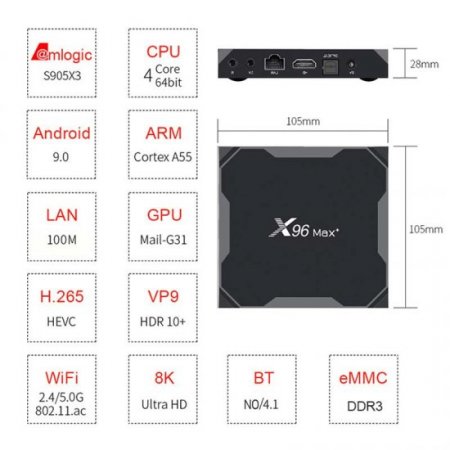 X96 Max Plus Android 9.0 smart tv box 4GB 32GB 64GB Support 2.4G/5G Wifi Amlogic S905X3 Quad Core media player 8K set top box ship from france